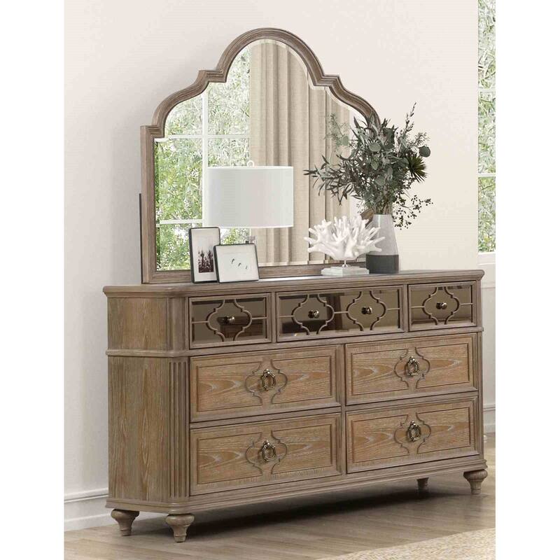 Transitional Rustic Oak Finish 4 Pc Bedroom Furniture Set USB Charging Nightstand