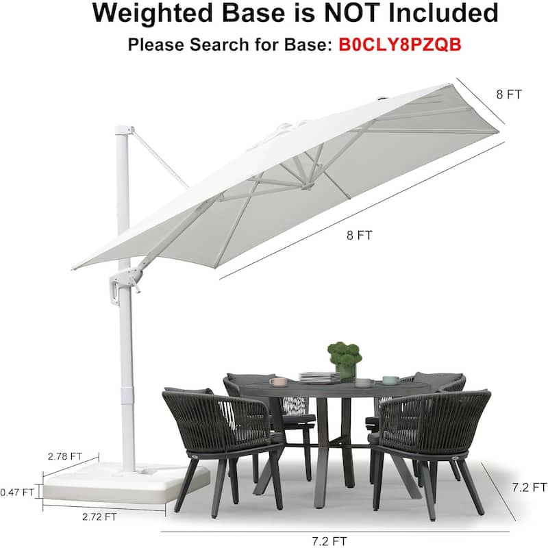 PURPLE LEAF 8 ft White Cantilever Patio Umbrella with 360 Degree Rotation