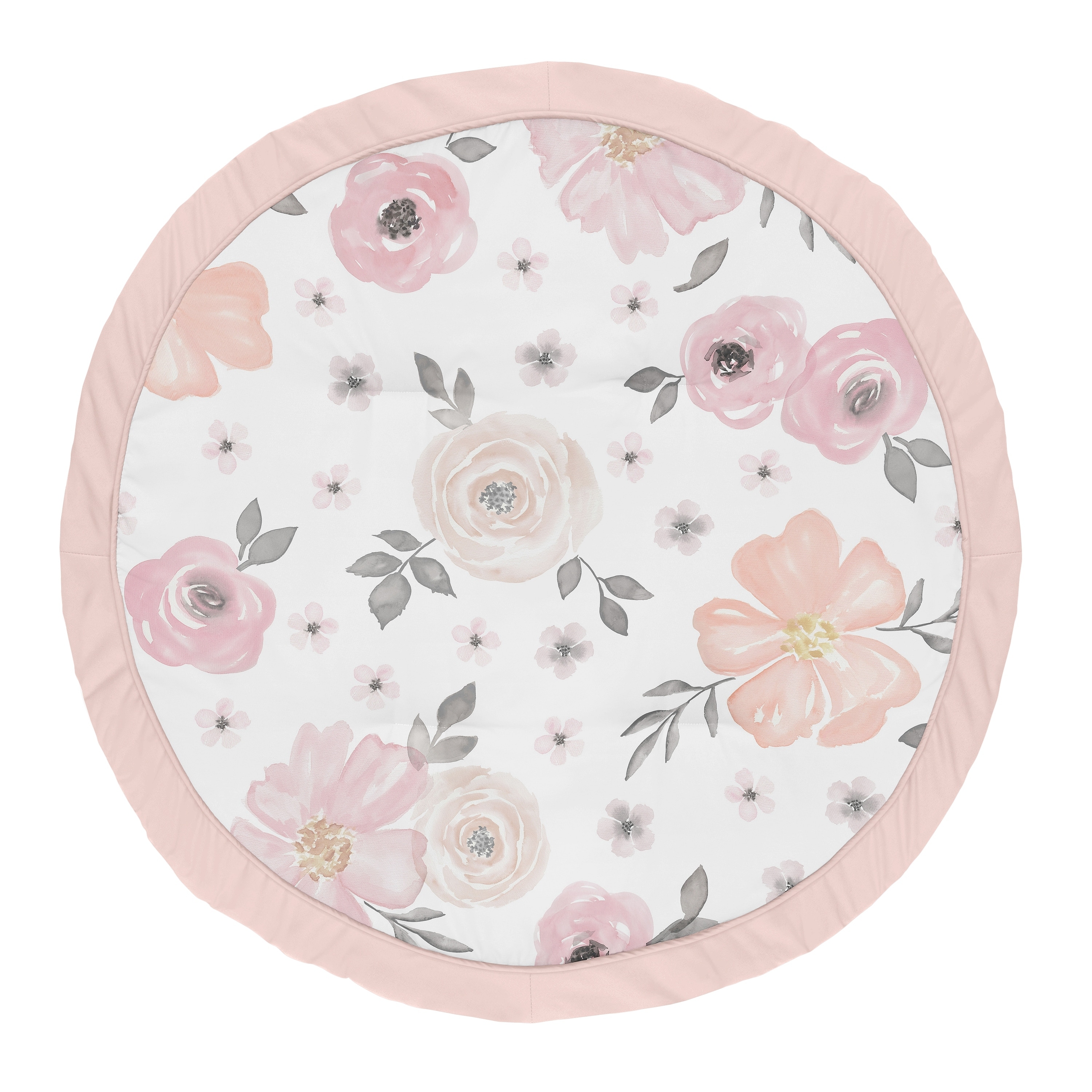 Sweet Jojo Designs Blush Pink, Grey and White Shabby Chic Watercolor Floral Collection Baby Tummy Time Playmat