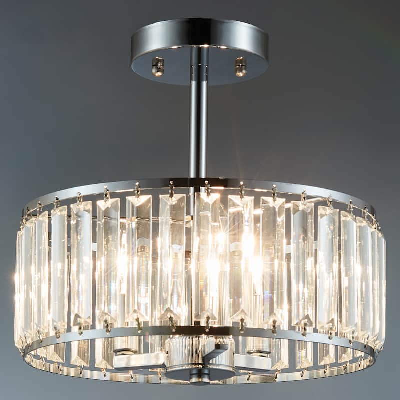 CO-Z 12" Modern 3-Light Crystal Semi Flush Mount Chandelier with Drum Shade