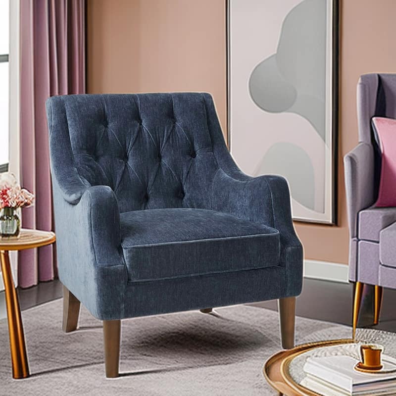 Accent Chair for Bedroom Living Room Chairs Tufted Upholstered Lounge Chair with Wood Legs Linen Fabric