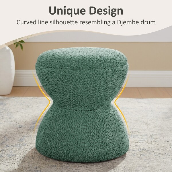 VANOMi Djembe Boucle Upholstered Ottoman, Pouf, Vanity Stool for