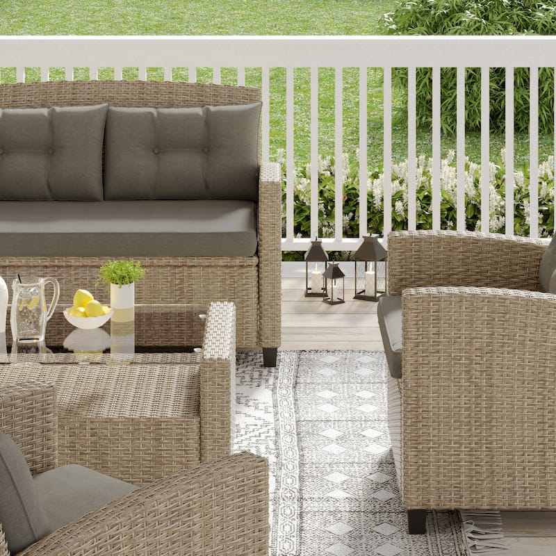 Corvus Armitage 4-piece Outdoor Resin Wicker Chat Set with Cushions