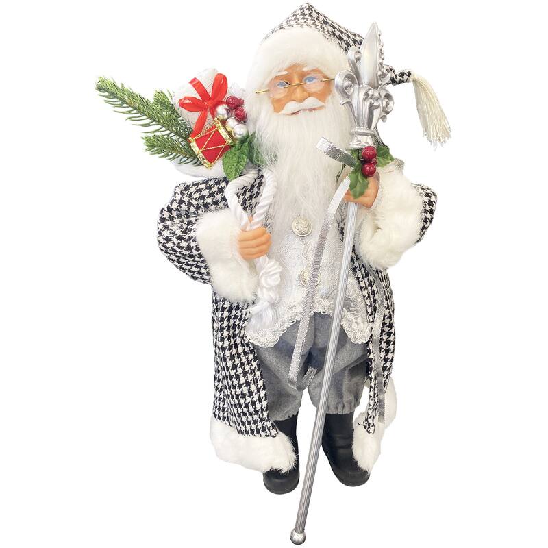 15" Houndstooth and Silver Santa