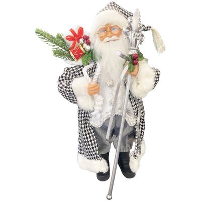 15" Houndstooth and Silver Santa