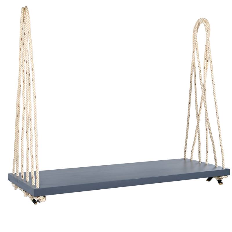 Anmytek Hanging Porch Swing Bed Acacia Wood with Cushion 400 lb Capacity Outdoor Patio Hammock