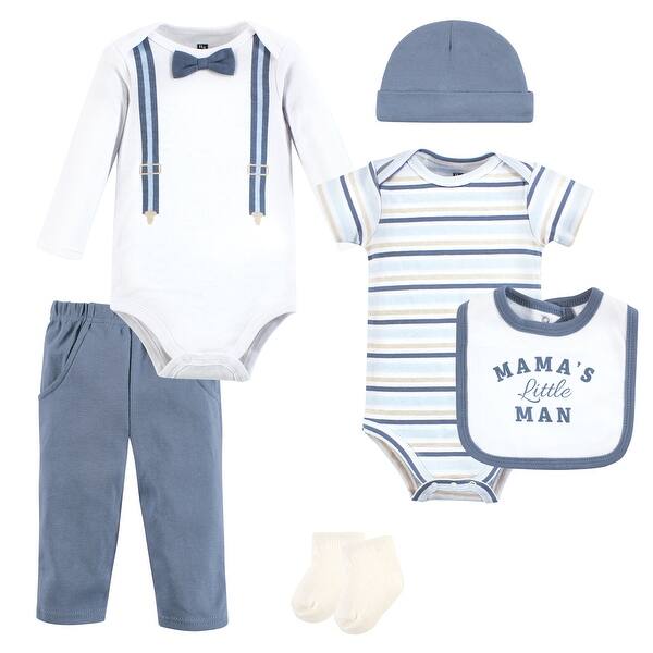 slide 1 of 1, Hudson Baby Infant Boy Cotton Layette Set, Blue Suspenders 0-3 Months - Blue Suspenders