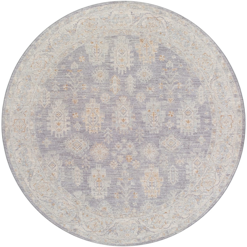 Livabliss Traditional Avant Garde Medallion Area Rug - 6'7" x 6'7" Round - Slate Blue
