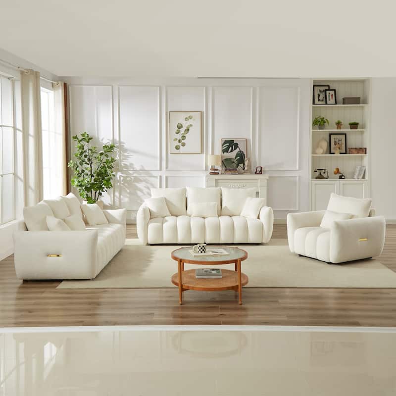 Modern Living Room Teddy Fabric Sofas Set, 1+3+3 Seater Couches