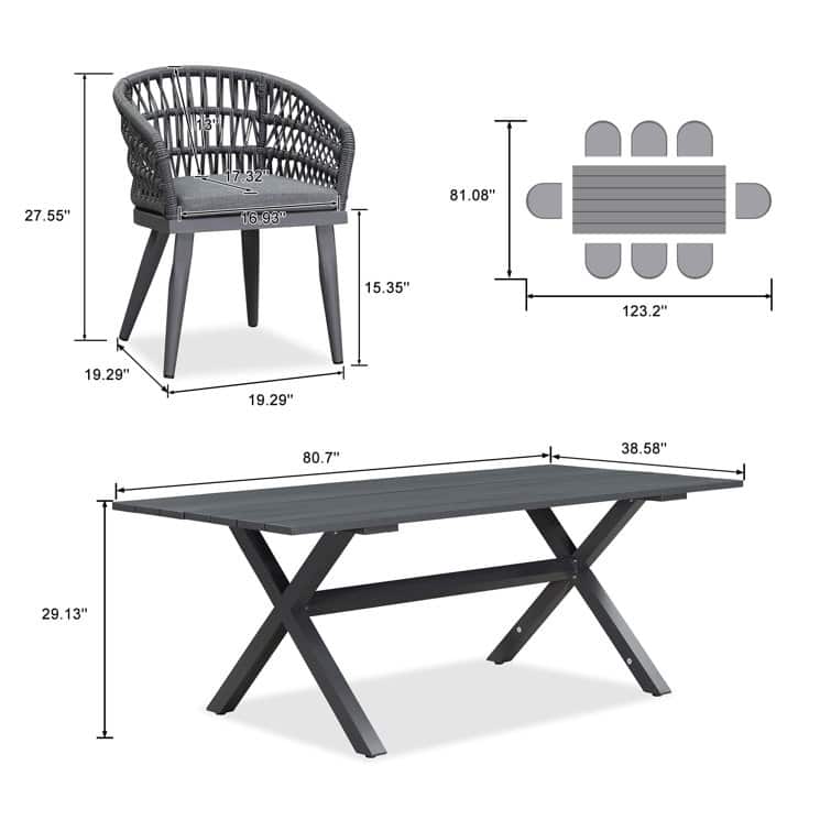 PURPLE LEAF Outdoor PE Rattan Outdoor Patio Furniture Dining Set with All Aluminum Frame
