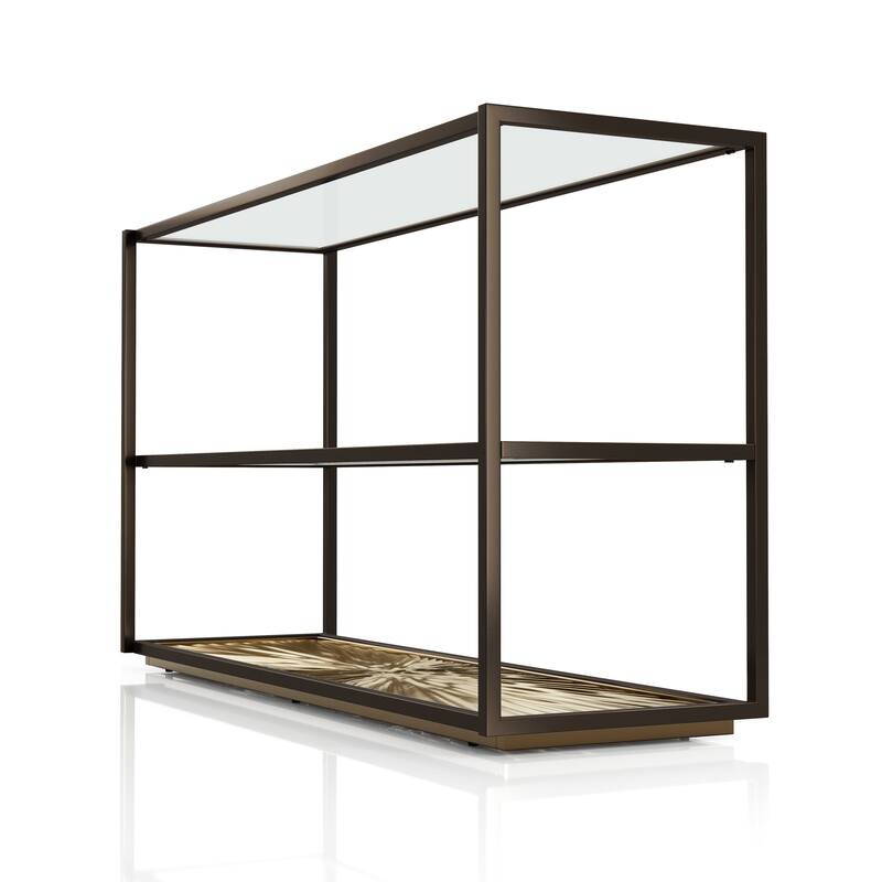 247 Shop At Home Aureum Modern 1-Shelf Sofa Table with Sunburst Base and Tempered Glass Top