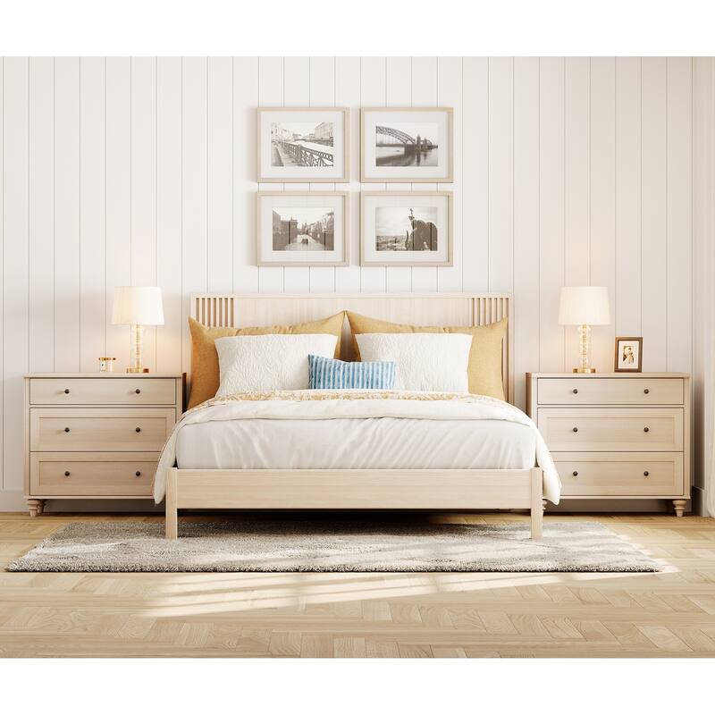 Nightstand Bedside Table, Wood Side Table with 3 Drawer