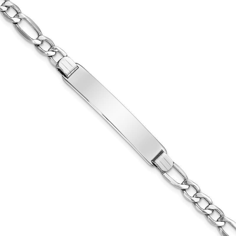 Curata 7mm 14k White Gold Engravable Polished ID With Semi solid Figaro Bracelet