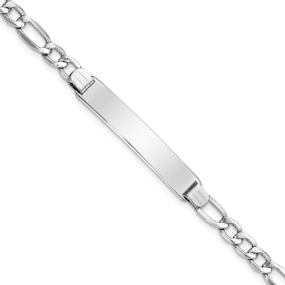 Curata 7mm 14k White Gold Engravable Polished ID With Semi solid Figaro Bracelet