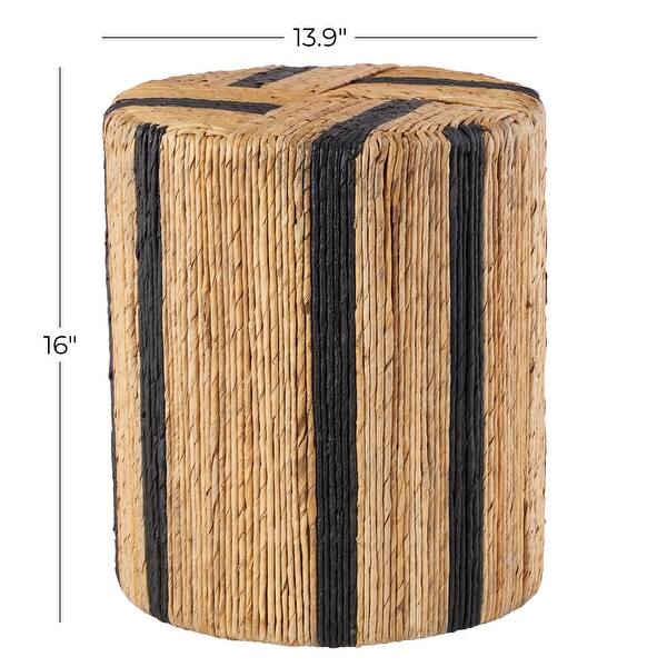 dimension image slide 0 of 2, Roche River Decor - Banana Leaf Drum Handmade Linear Wrapped Accent Table with Cream and Black Stripes - Brown