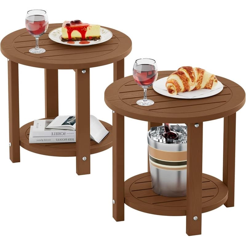 WINSOON Outdoor Side Table for Patio 16in HIPS Small Round Outdoor End Table - 2-Tier