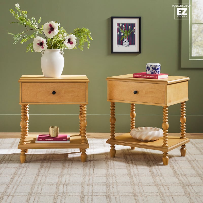 Walker Edison Easy Assembly Solid Wood 1-Drawer Nightstand (Set of 2)