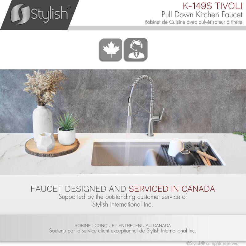 STYLISH Stainless Steel Single Handle Pull Down Sprayer Kitchen Faucet - Faucet Height: 16 3/4" | Spout Height: 7 1/2"