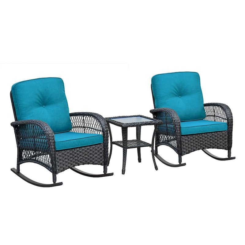 3Pcs Outdoor Patio Wicker Rocking Porch Chair