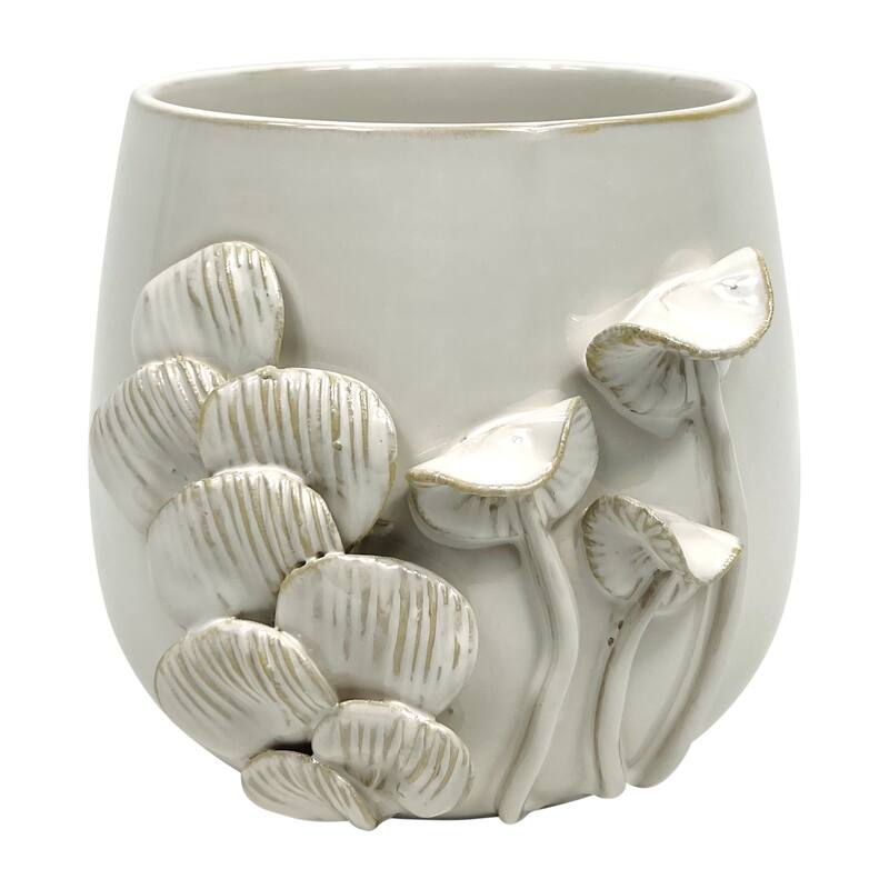 Sagebrook Home Ceramic Elegance, Enchanting Applique Planter for Modern Spaces - 6" x 6" x 6" - Mushroom applique Ivory/beige