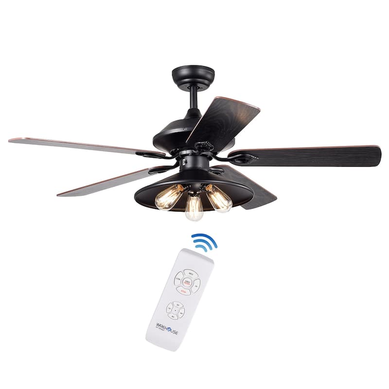 Upille 3-light Metal 5-blade 52-inch Matte Black Ceiling Fan (Optional Remote Available) - Matte Black Remote