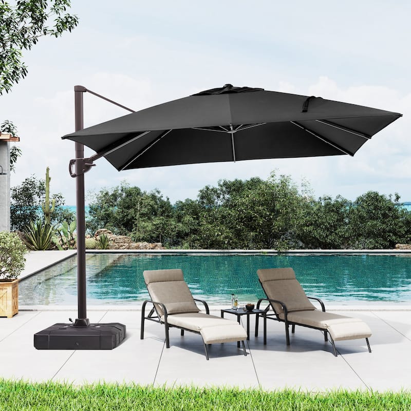 9 x11 FT LED Lighted Patio Cantilever Umbrella Double Top with Weighted Base