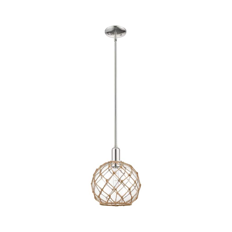 Innovations Lighting Endless Possibilities Arcadia - Farmhouse Rope - 1 Light 10" Stem Hung Mini Pendant - Clear Glass with Brown Rope/Polished Nickel