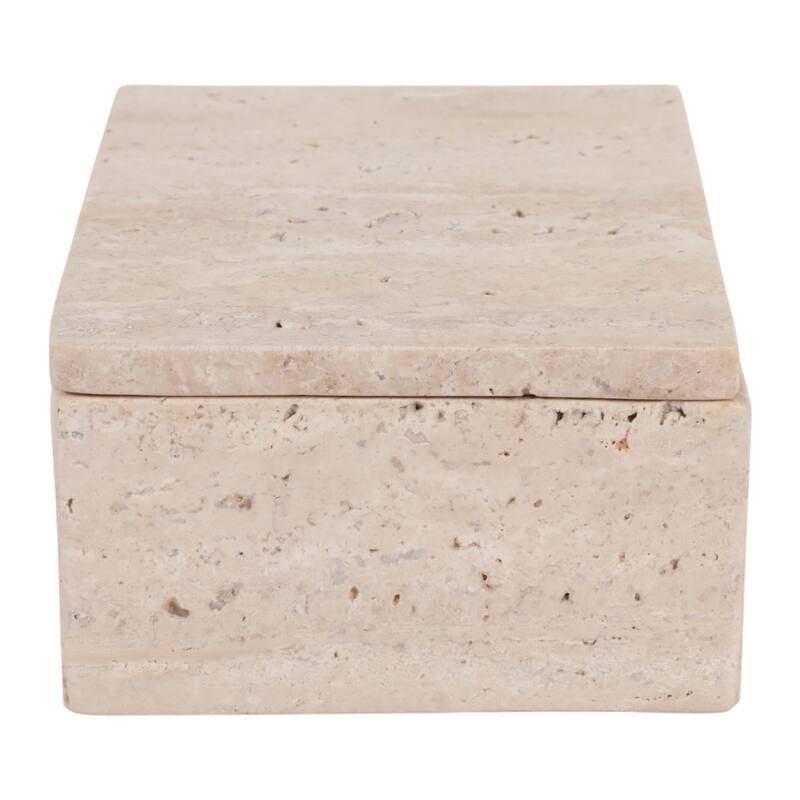 Travertine Decorative Box with Lid - Tan