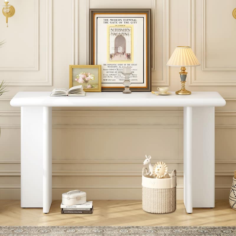 Modern Entryway Table with L-Shaped Legs, 59" Narrow Console Table End Table Accent Table for Living Room Hallway - White