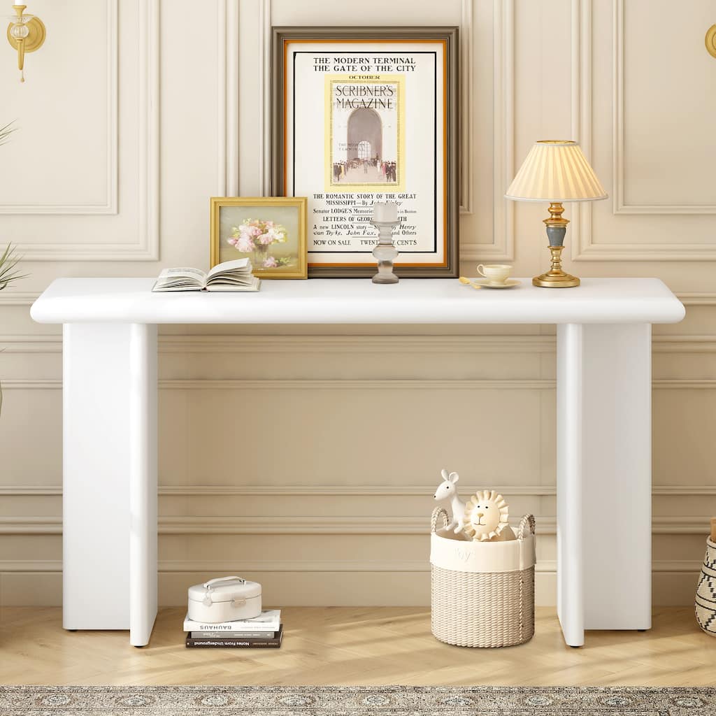 Modern Entryway Table with L-Shaped Legs, 59" Narrow Console Table End Table Accent Table for Living Room Hallway
