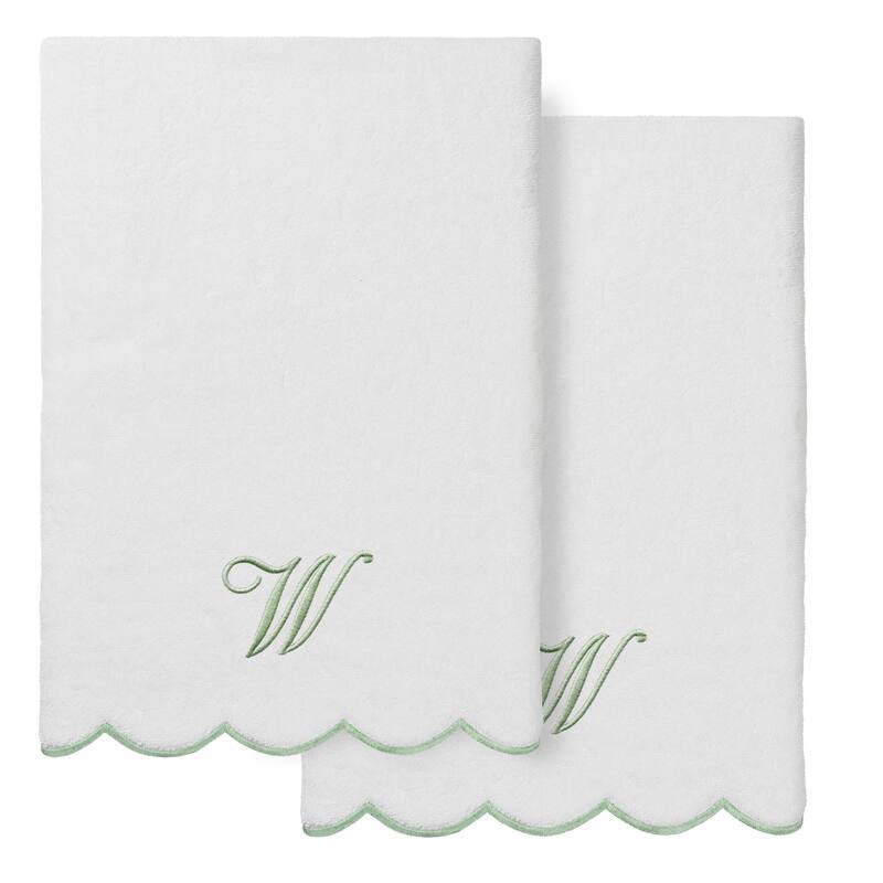 Authentic Hotel and Spa 100% Turkish Cotton Green ADORNIA Scallop Personalized 2 Piece Bath Towel Set - 2 Bath Towels - W