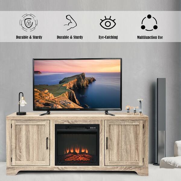 Shop Gymax 1400w Electric Fireplace Tv Stand Storage Cabinet