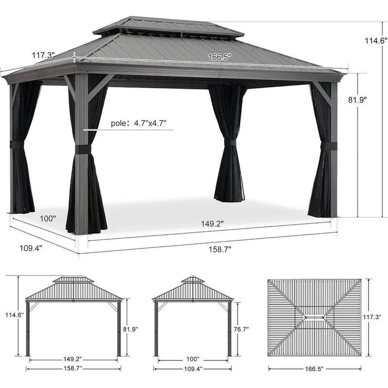 PURPLE LEAF Patio Gazebo for Light Grey Backyard Hardtop Galvanized Steel Frame with Upgrade Curtain