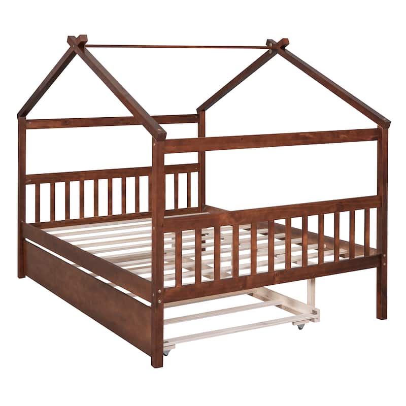 Wooden House Bed with Trundle