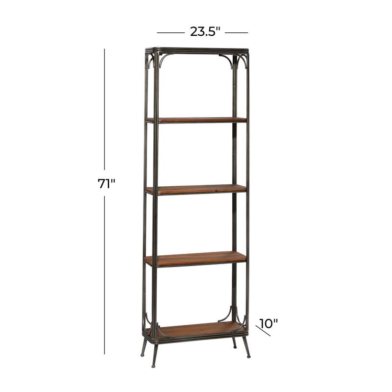 Brown Wood 5 Shelves Shelving Unit - 24 x 10 x 71