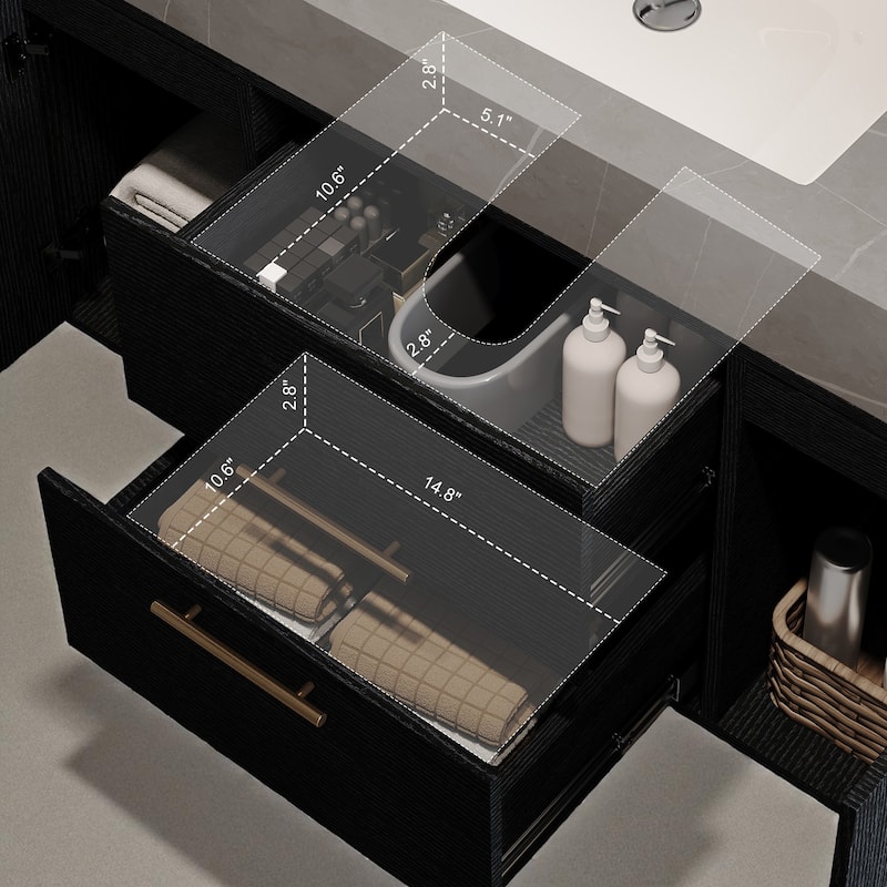 39.4" Floating Bathroom Vanity with Faux Marble Top, Ceramic Sink, Solid Wood Cabinets and Drawers, Wall Mounted Storage