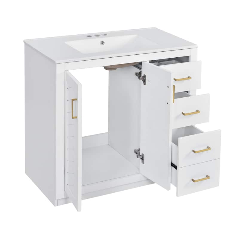 GDFStudio - Carrington Modern Freestanding Double Bathroom Vanity Set with Ceramic Sinks, Drawers & Soft Closing Doors - 72'W