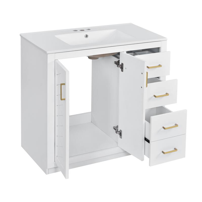 GDFStudio 36'' Bathroom Vanity with Ceramic Sink,Freestanding Vanity Set with 3 Drawers& Soft Closing Doors