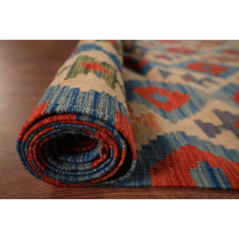 All-Over Trellis Colorful Kilim Large Rug Flatweave Wool Carpet - 10'1" x 15'10"