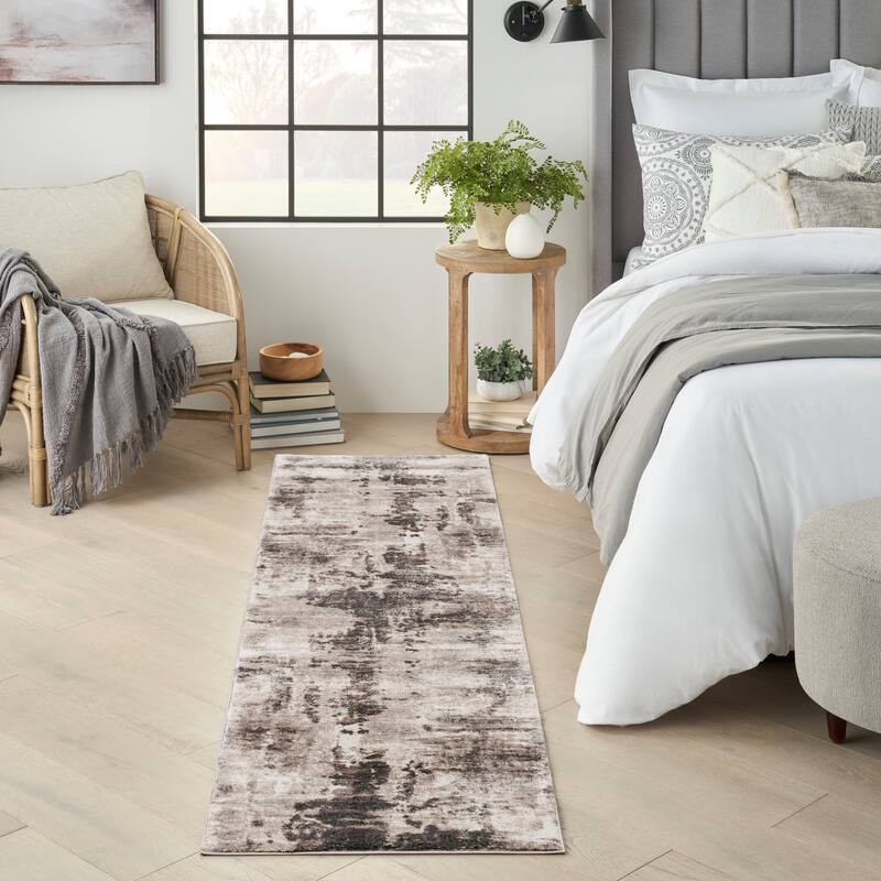 American Manor Modern Abstract Area Rug - 2'2" x 7'6" - Iv/Mocha - Rectangle