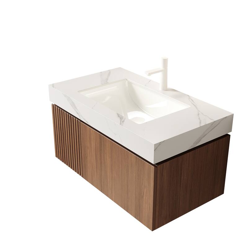 Floating Bathroom Vanity with Sintered Stone Top and Undermount Ceramic Basin