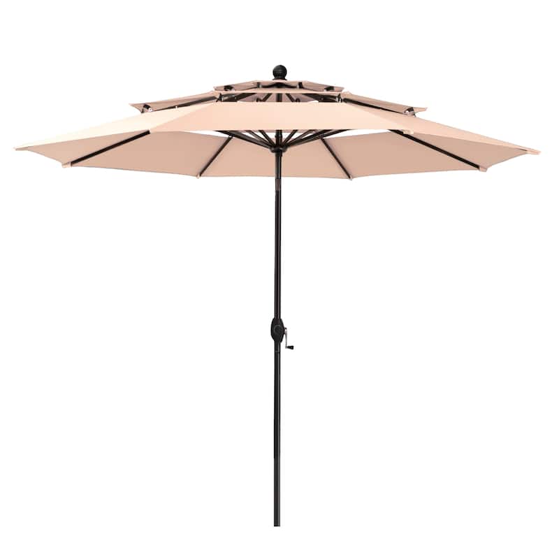 MAISON ARTS 10ft 3 Tier Auto-tilt Patio Umbrella Outdoor Double Vented Umbrella with LED Lights