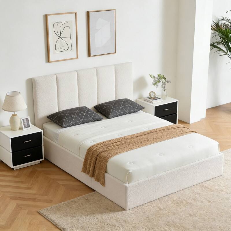 Full Size Lift-Up Storage Bed, White