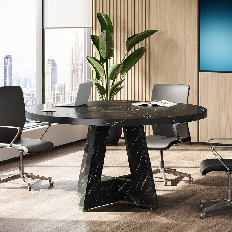47-Inch Round Conference Table for 4-6 People Wooden Meeting Room Table