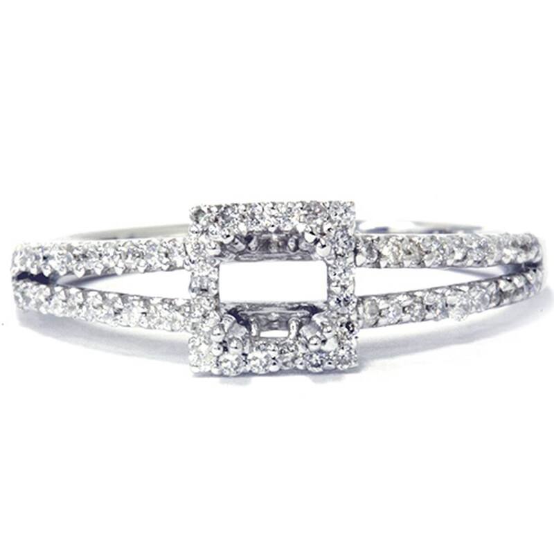 3/8ct Split Shank Princess Cut Halo Engagement Ring Setting White Gold
