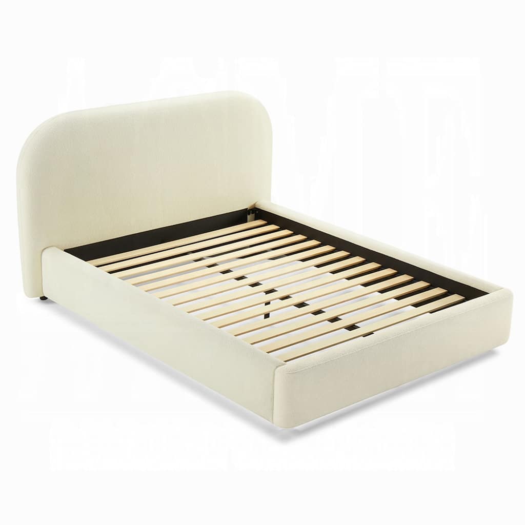 Ardie Full Bed, Low Profile Footboard, Plush Beige Upholstered Panel