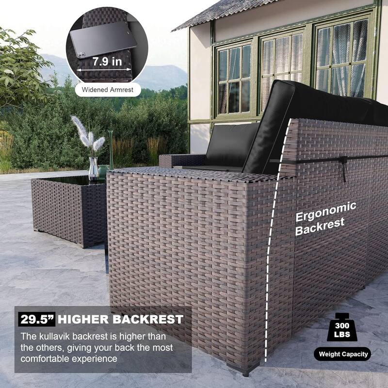 Outdoor Patio Furniture Set, Conversation set with 12FT Patio Umbrella in Navy Blue and Side Table