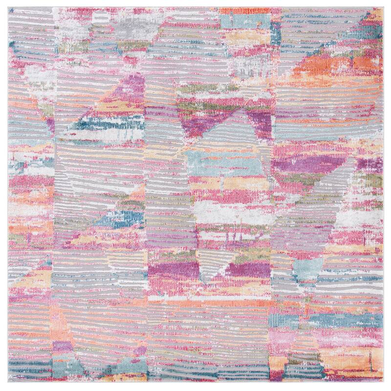 SAFAVIEH Porcello Elodie Modern Abstract Rug - 6'7" Square - Red/Blue