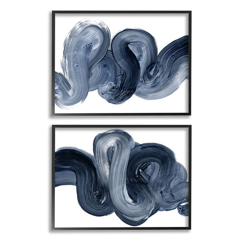 Stupell Curved Abstract Brushstroke Organic Blue Grey, 2pc Multi Piece Framed Wall Art Set - 16 x 20 - Black