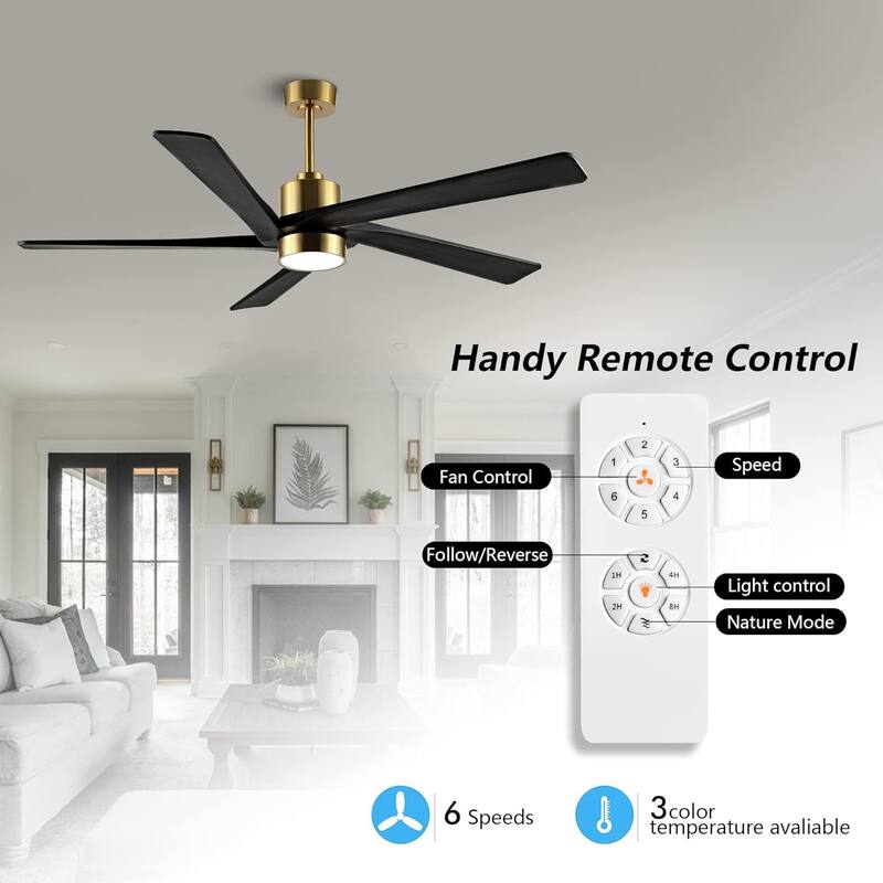 64" Gold Aero Blade Ceiling Fan with LED Light and Remote - 64"D x 64"W x 21"H